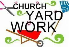 A yard work sign with a red and black design.