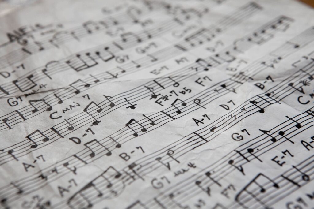 A page with music notes printed on it