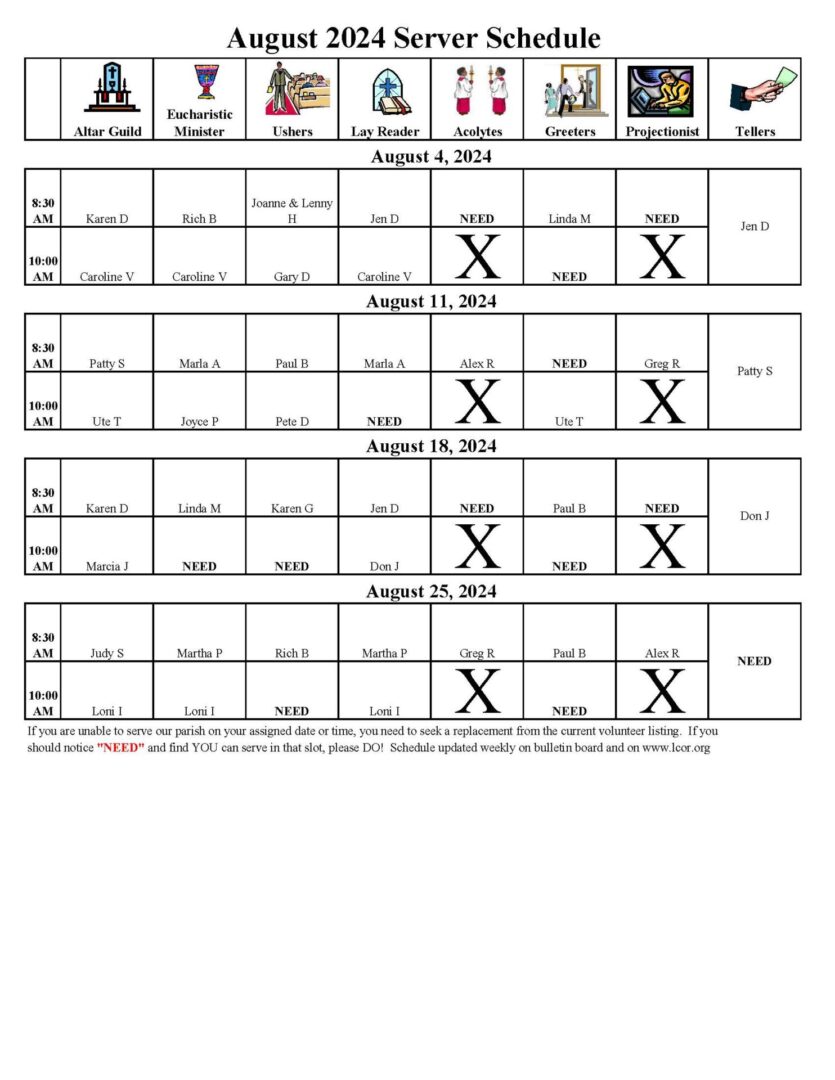 Server Schedule August 2024 Web Version