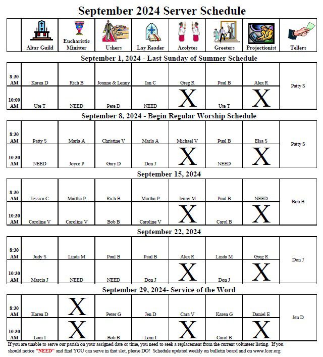 Server Schedule web version