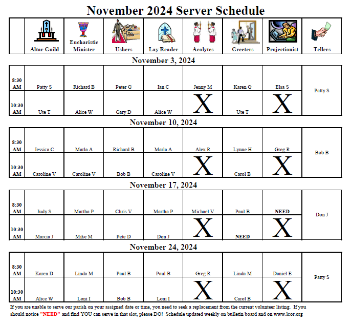 November Server Schedule